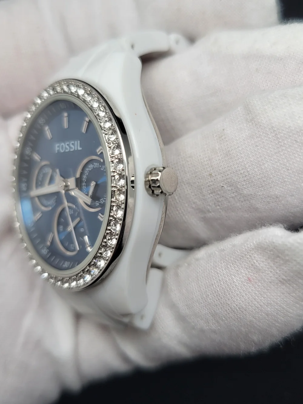 Fossil Silver Watch Back with White Band